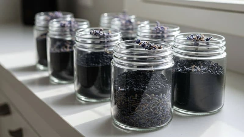 Potes de carvão ativado e lavanda para neutralizar odores em ambientes