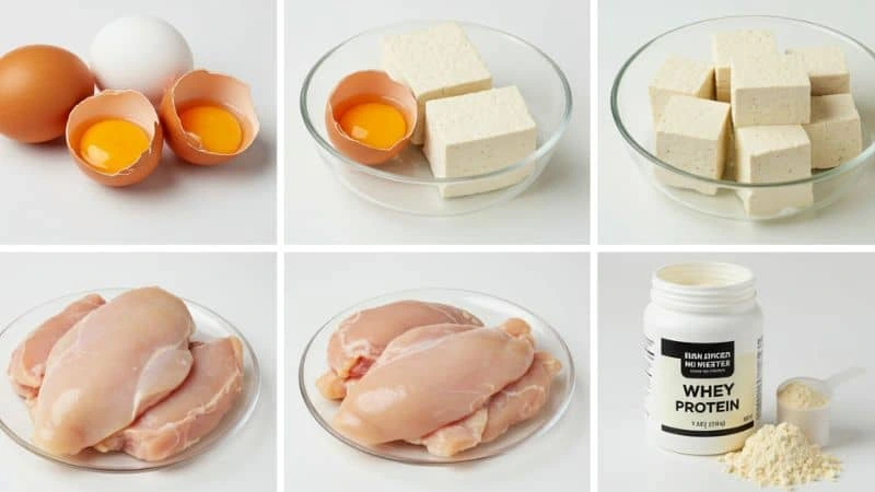 Fontes de proteína animal e vegetal lado a lado