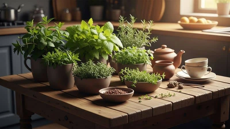 Ervas naturais para preparo de chá artesanal