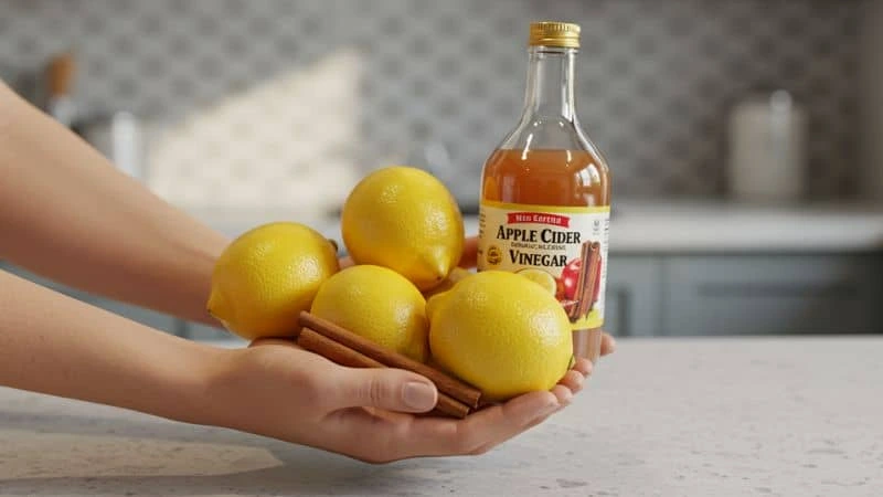 Ingredientes naturais para acabar com formigas na cozinha, como limão, vinagre e canela.