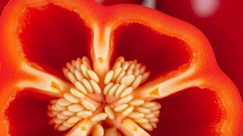 Pimentões cortados ao meio exibindo três e quatro gomos para ilustrar mito de pimentão macho e fêmea